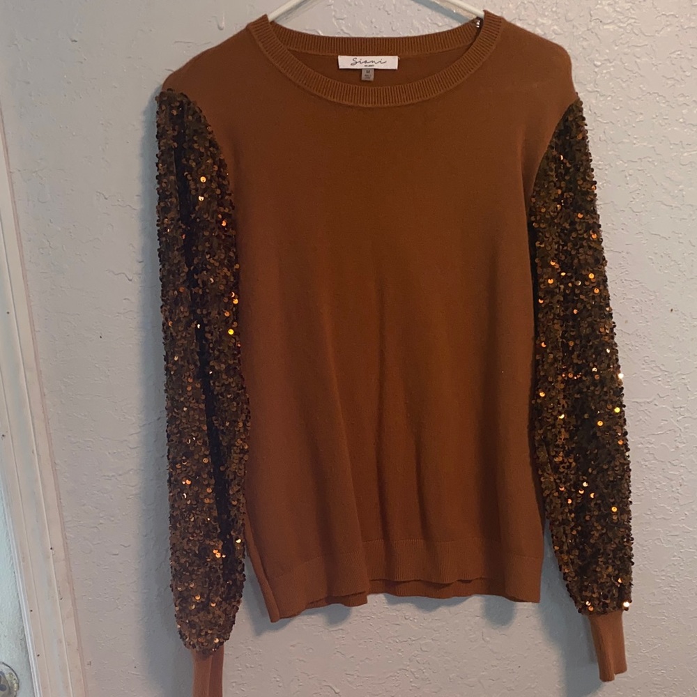 Copper/brown Sweater with Sequin Sleeves